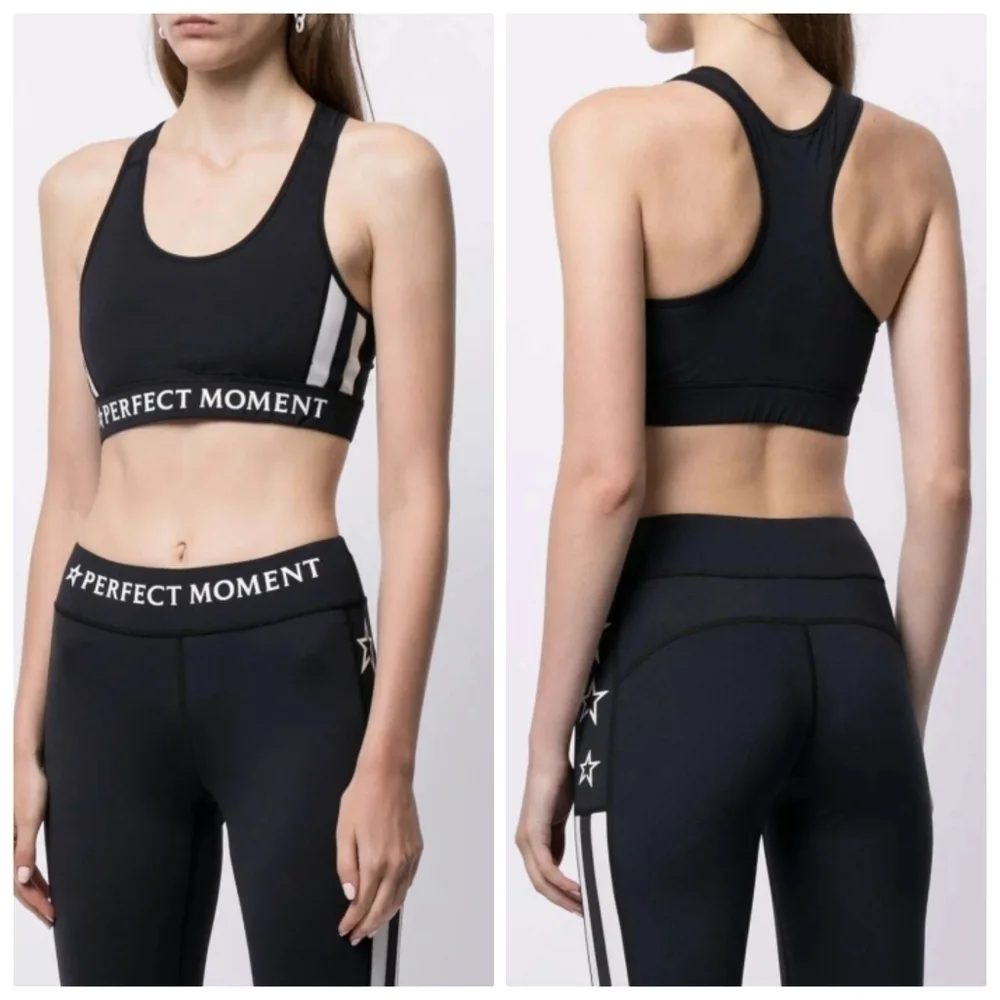 New Perfect Moment Stripes Stars Black/White Sports Bra Medium NWT